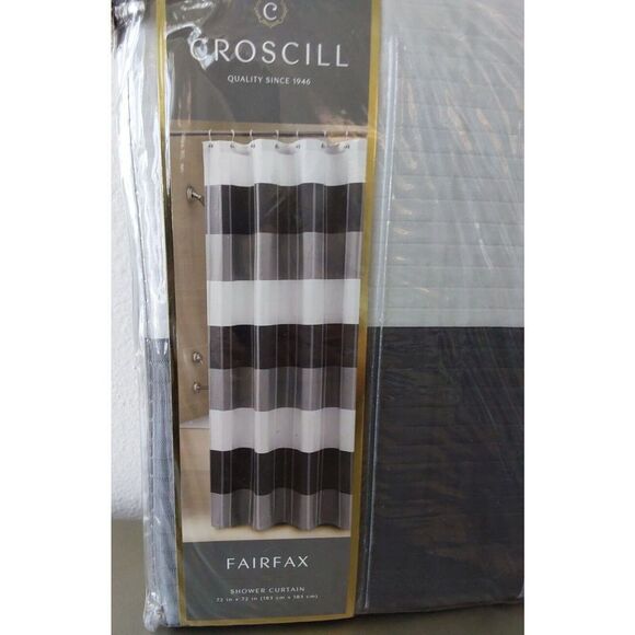 CROSCILL Black Grey White Striped Polyester Fairfax Shower Curtain 72 x 72 In - Picture 2 of 9